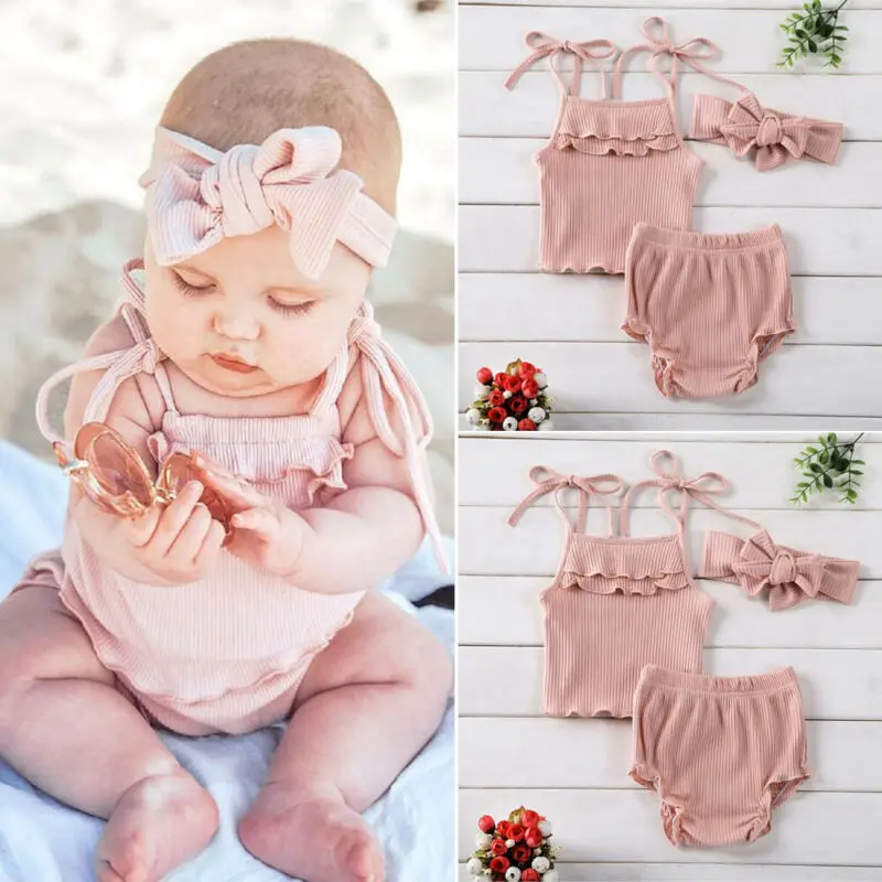 2020 Милая Летняя трикотажная одежда для новорожденных девочек из 3 предметов