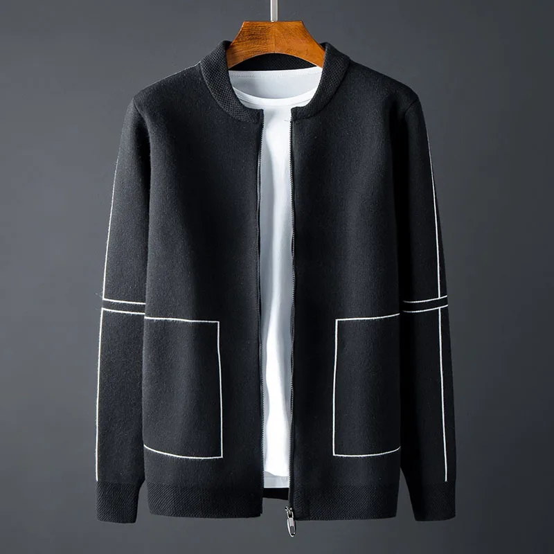 

Новый стенд воротник мужские свитера класса люкс бейсбольная куртка с застежкой-молнией для воротника мужской осенью и зимой тонкие свитер...