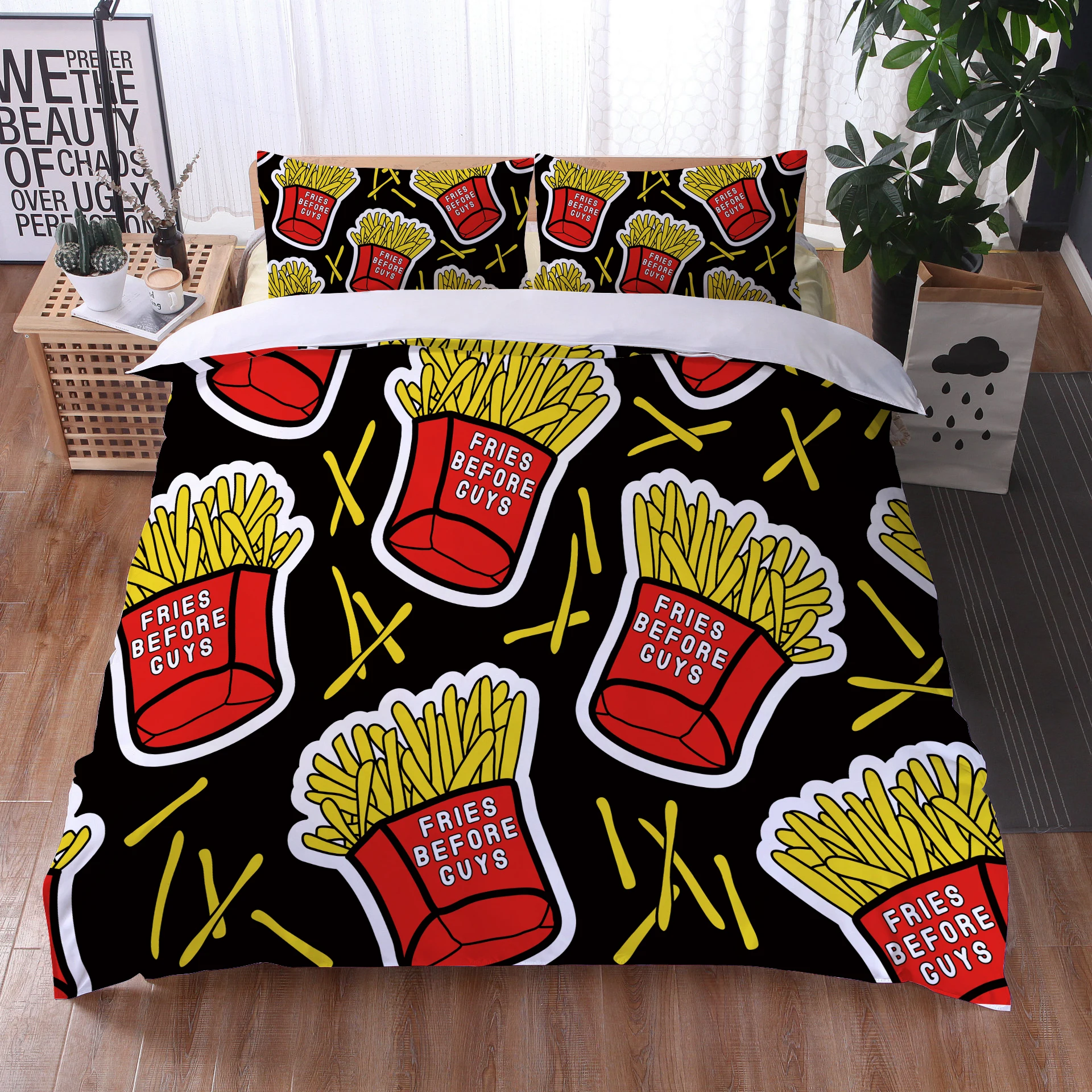 

Kids Food Print Duvet Cover Set Bedding Set 3PCS Soft Microfiber Quilt Cover for Girls Kids Comforter Cover