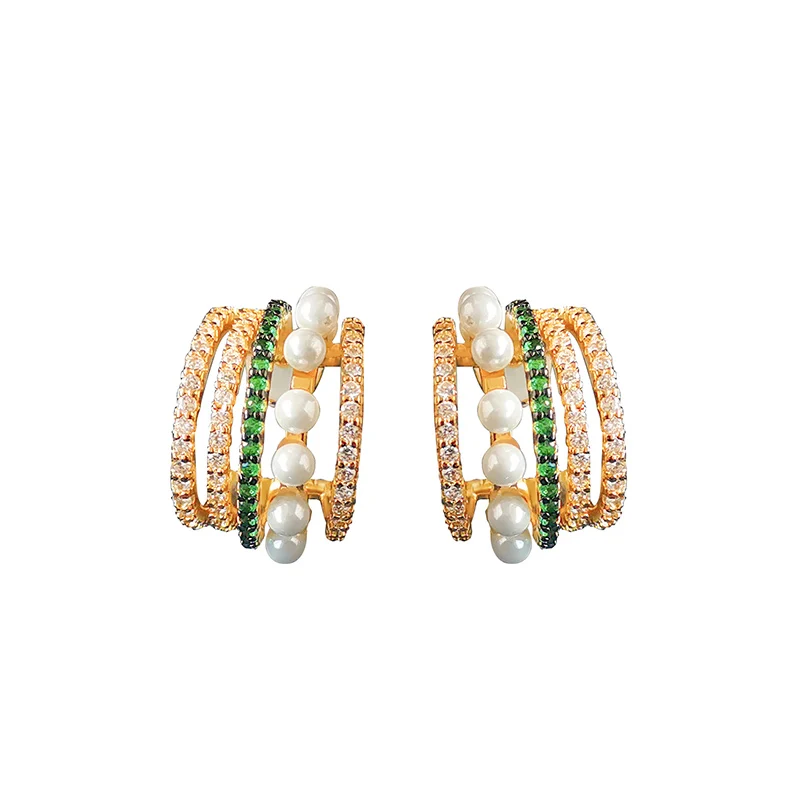 

S925 Sterling Silver Classic Multi-ring Pearl Earrings Women's Fashion French Luxury Jewelry Bohemian Style Anniversary Gift