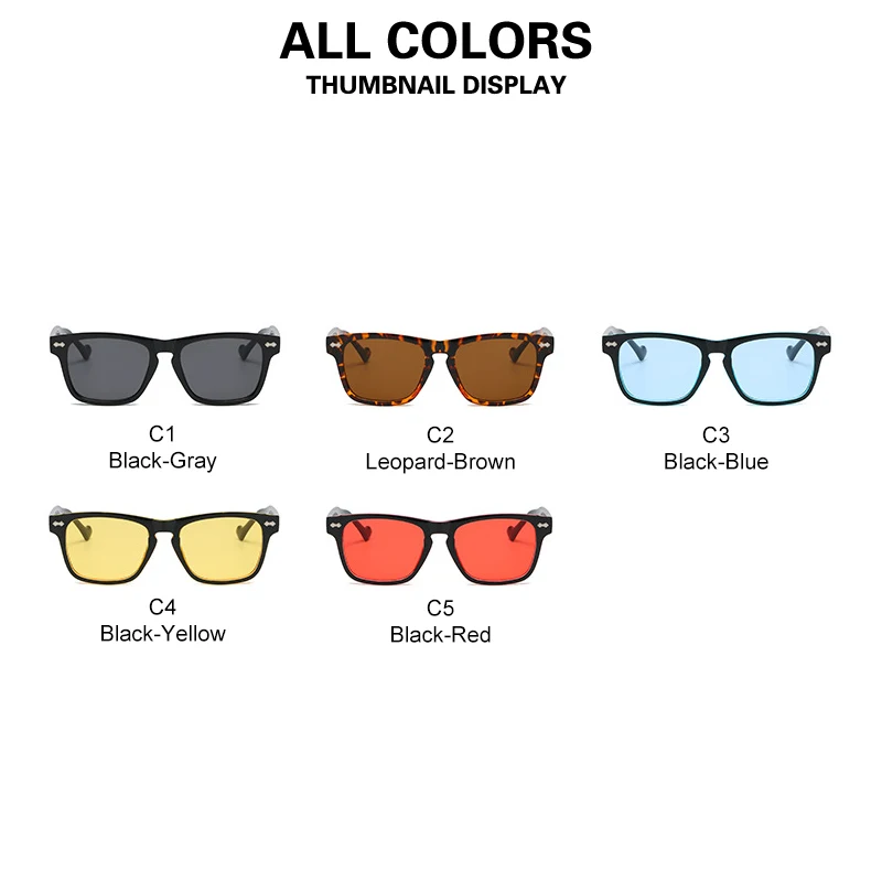 

MADELINY Rectangle Small Sunglasses Women Retro Nail Decoration Blue Yellow Lens Men Fashion Outdoor Driving Sun Glasses MA397