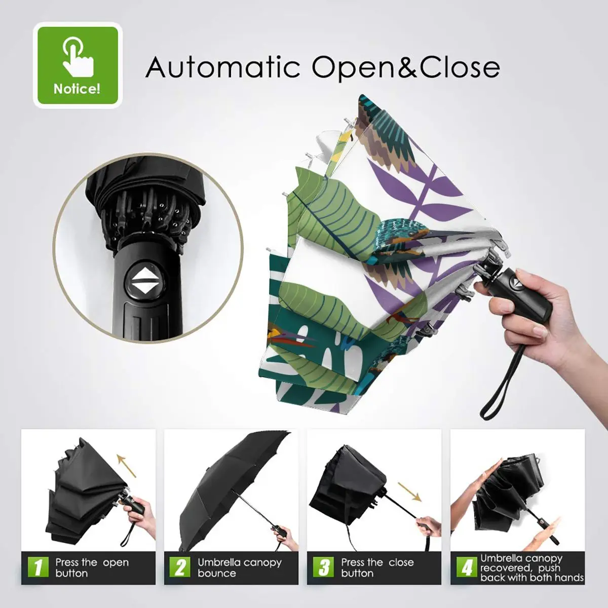 Comprare Ombrello Automatico Pioggia Donna Alberi Tropicali A Tre Pieghe Foglie Ronzio Uccelli Ombrello Antivento Parasole Impermeabile Femminile