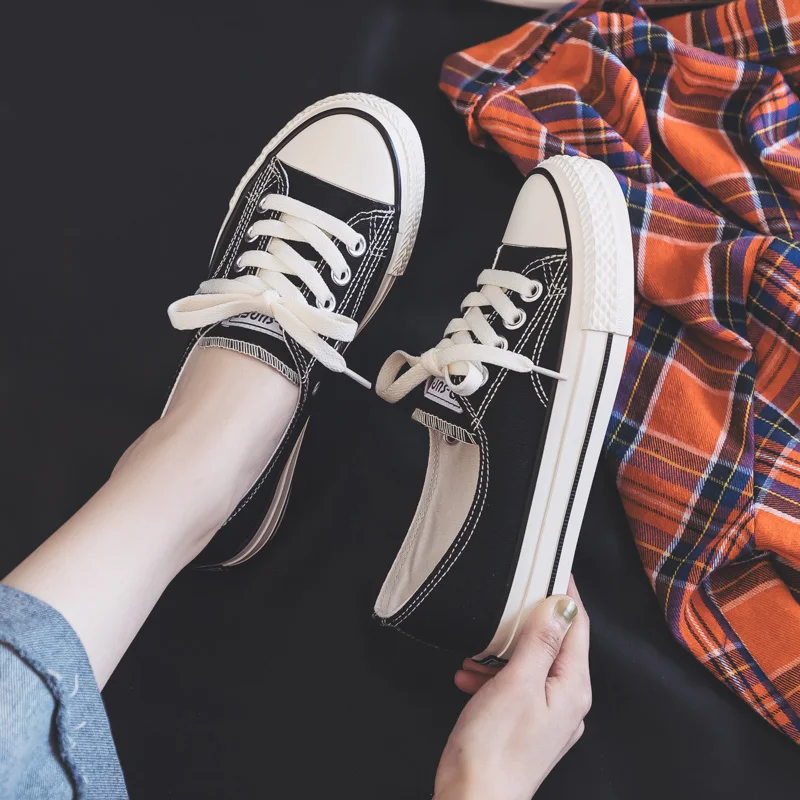 

Women Shoes Summer New Fashion Canvas Shallow Flats Casual Simple White Sneakers Breathable