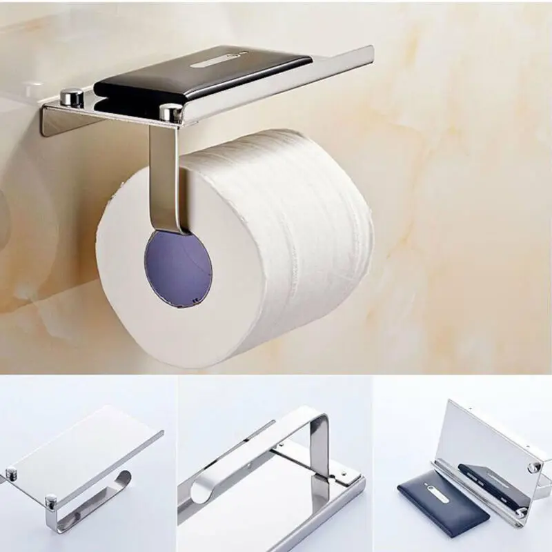 

Toilet Tissue Holder Roll Papers Stand Dispensers Wall Mounted Silver Home