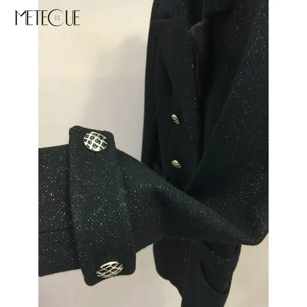 Черное шерстяное пальто женское с 100% шелковой подкладкой 2019 осень зима мода