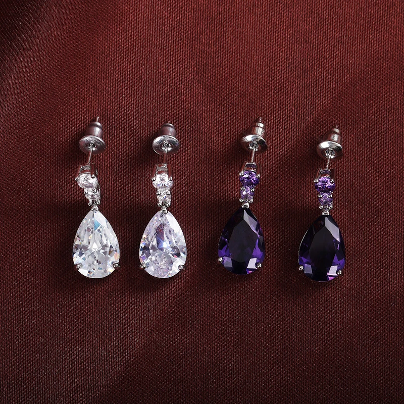 

Elegant Water Drop Pear Shape White&Purple Zircon Dangle Earrings For Women Fashion Engagement Wedding Female Jewelry Earring