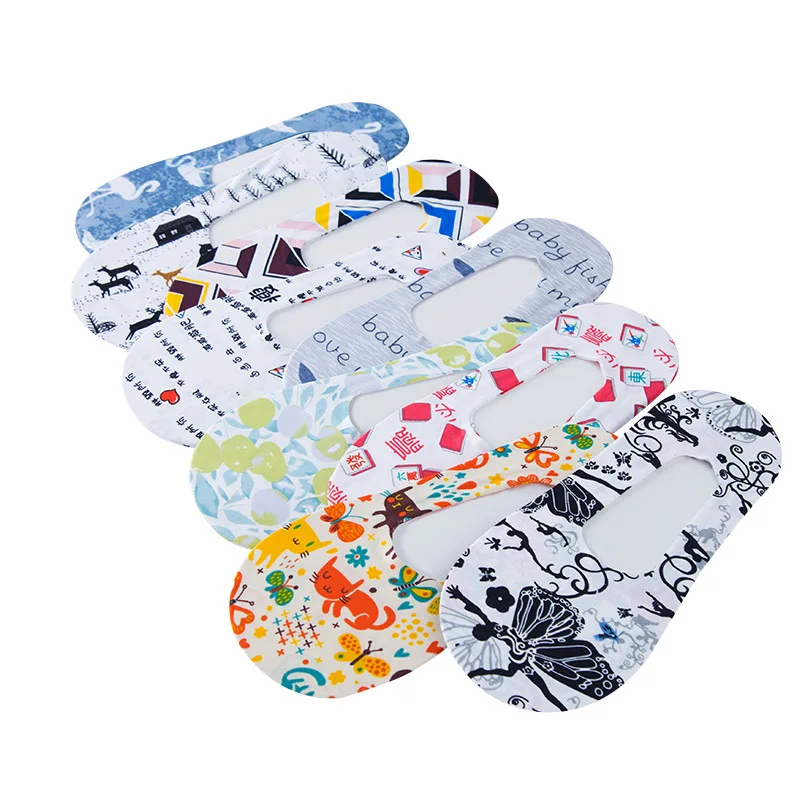 

Ice Silk Seamless Socks Silicone Anti-skid Socks Fashion Invisible Socks Cartoon Print Women Foot Socks Summer Boat Focks
