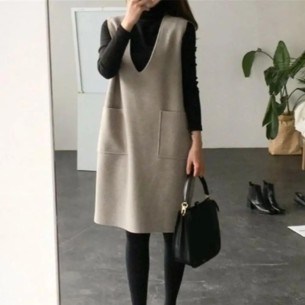 

Knitted dress female 2021 autumn and winter new Korean fashion casual retro vest mid-length bottoming dress