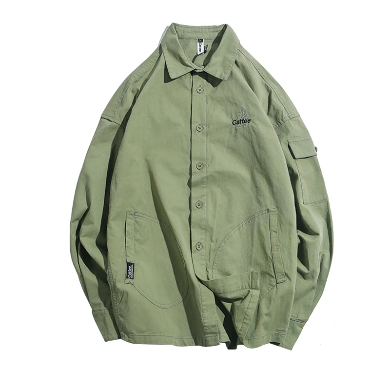 Однотонная уличная Мужская рубашка куртка хип-хоп с длинными рукавами карманами