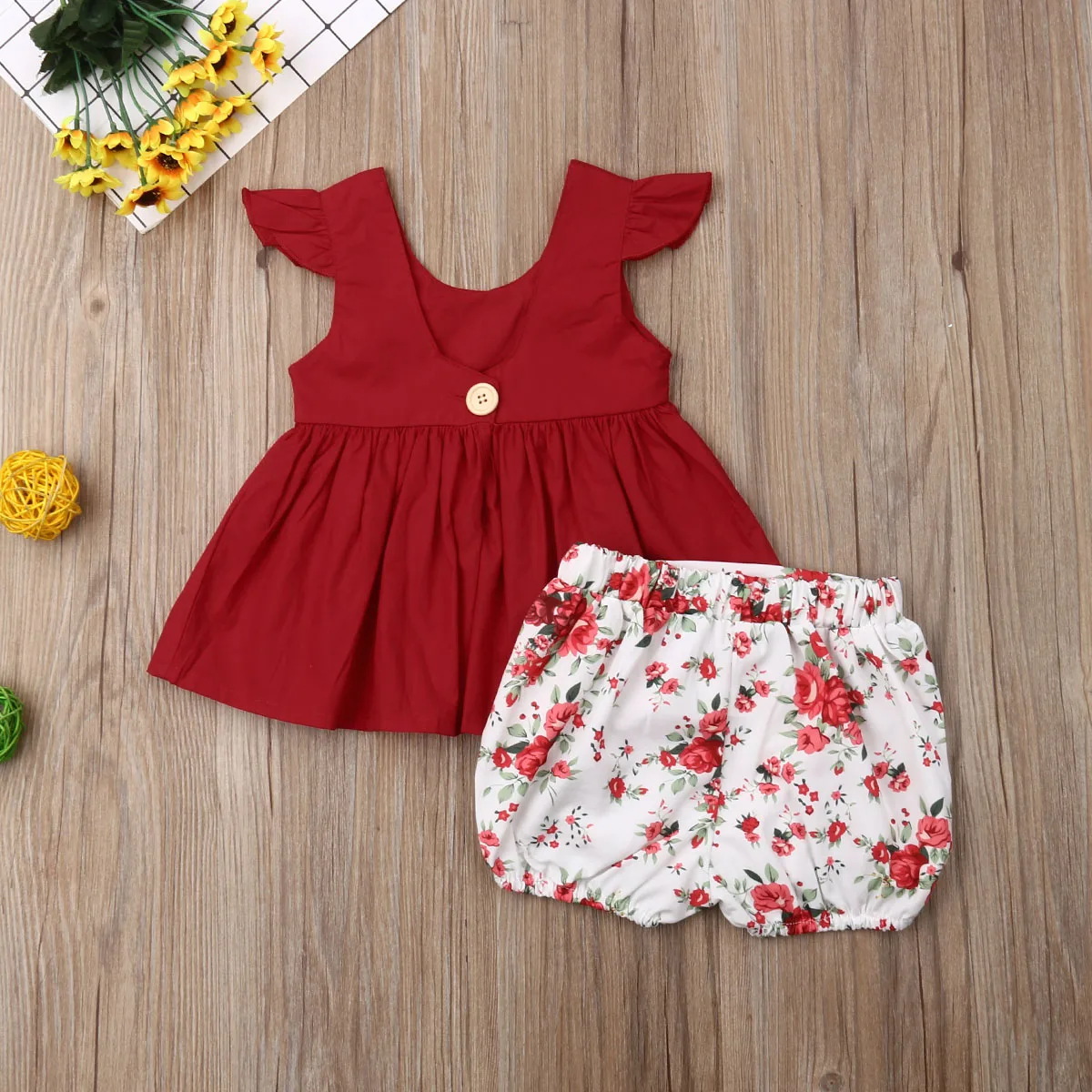 Комплект из 2 предметов летняя футболка с цветочным рисунком для маленьких