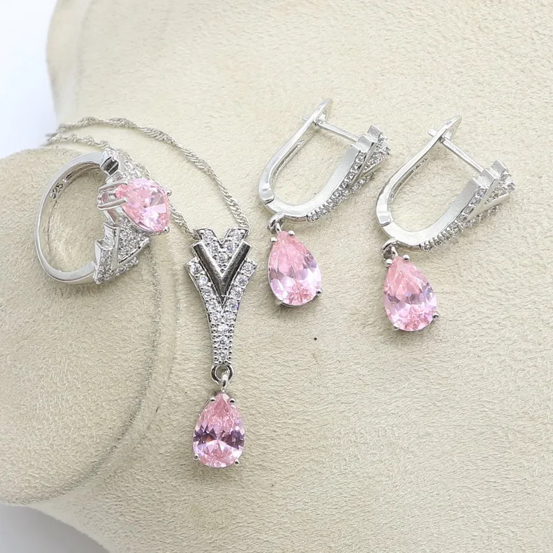 Розовый Топаз Белый топаз 925 серебряные Свадебные Ювелирные наборы для женщин