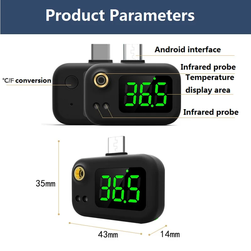 

K7 USB Smart Thermometer LED Display Mini Phone Non-contact Infrared Thermometer Android Type-c Lighting Interface for iPhones