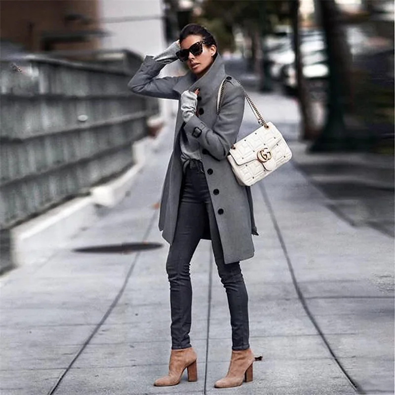 

New Arrival 2019 Autumn Women Fashion Comfortable Loose A-line Trench Coat Professional Temperament Outdoor Warm Long Trench
