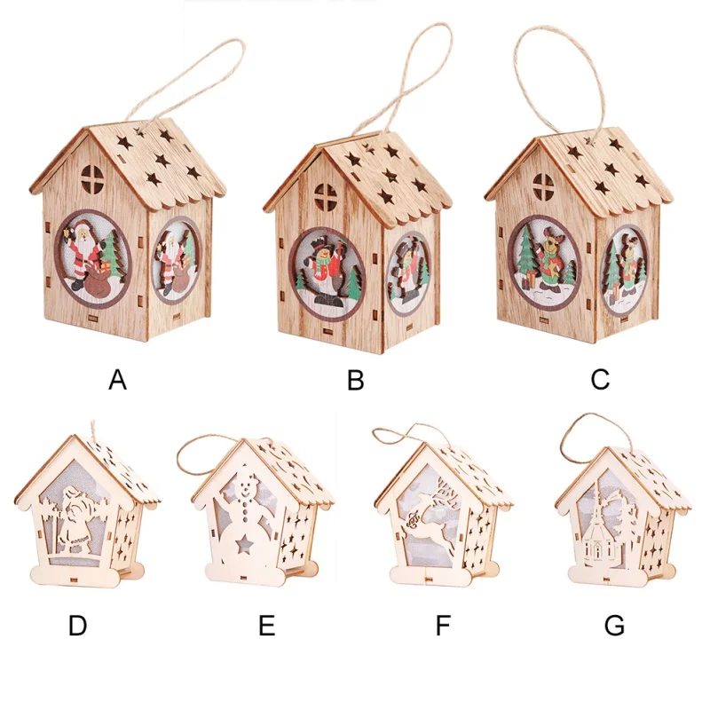Рождественские украшения милый светящийся маленький деревянный дом висячие для