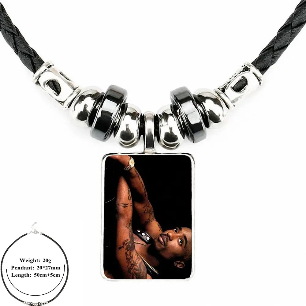 For Kids Beads Rap Singer 2pac Tupac Amaru Shakur Caes Ladies Black Leather Bead Pendant Glass Statement Handmade Maxi Necklace |