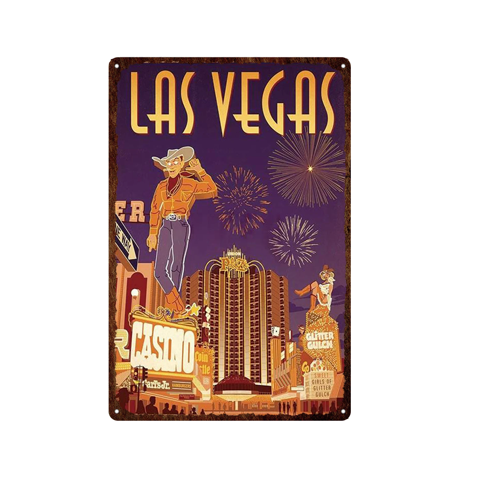 

Travel City Cartoon Landscape Tin Sign Poster Picture Florida Hawaii Las Vegas Tailand Landmark Metal Tign Sign Vintage Plate
