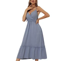 2022 sexy dress solid color skirt with big swing female summer sleeveless v neck vest long women dresses m6275