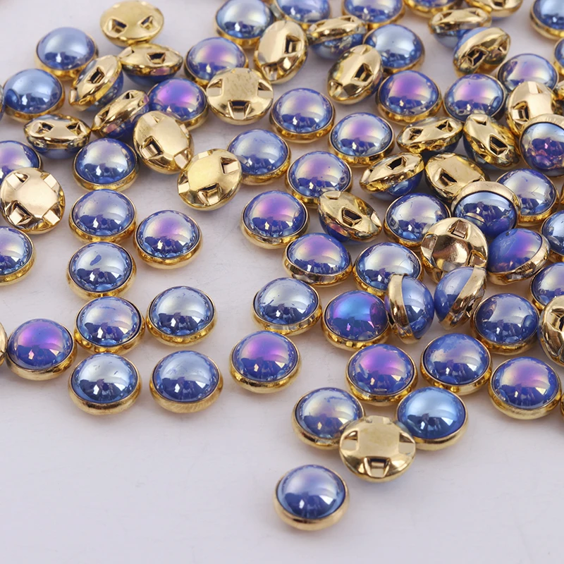 Gold Dark Blue AB Жемчужные бусинки высшего класса, Цвет Небесно-Голубой, AB 6 мм, 8 мм, разноцветные стразы, стразы для шитья, пуговицы для одежды из ткани - Цвет: Gold Dark Blue AB