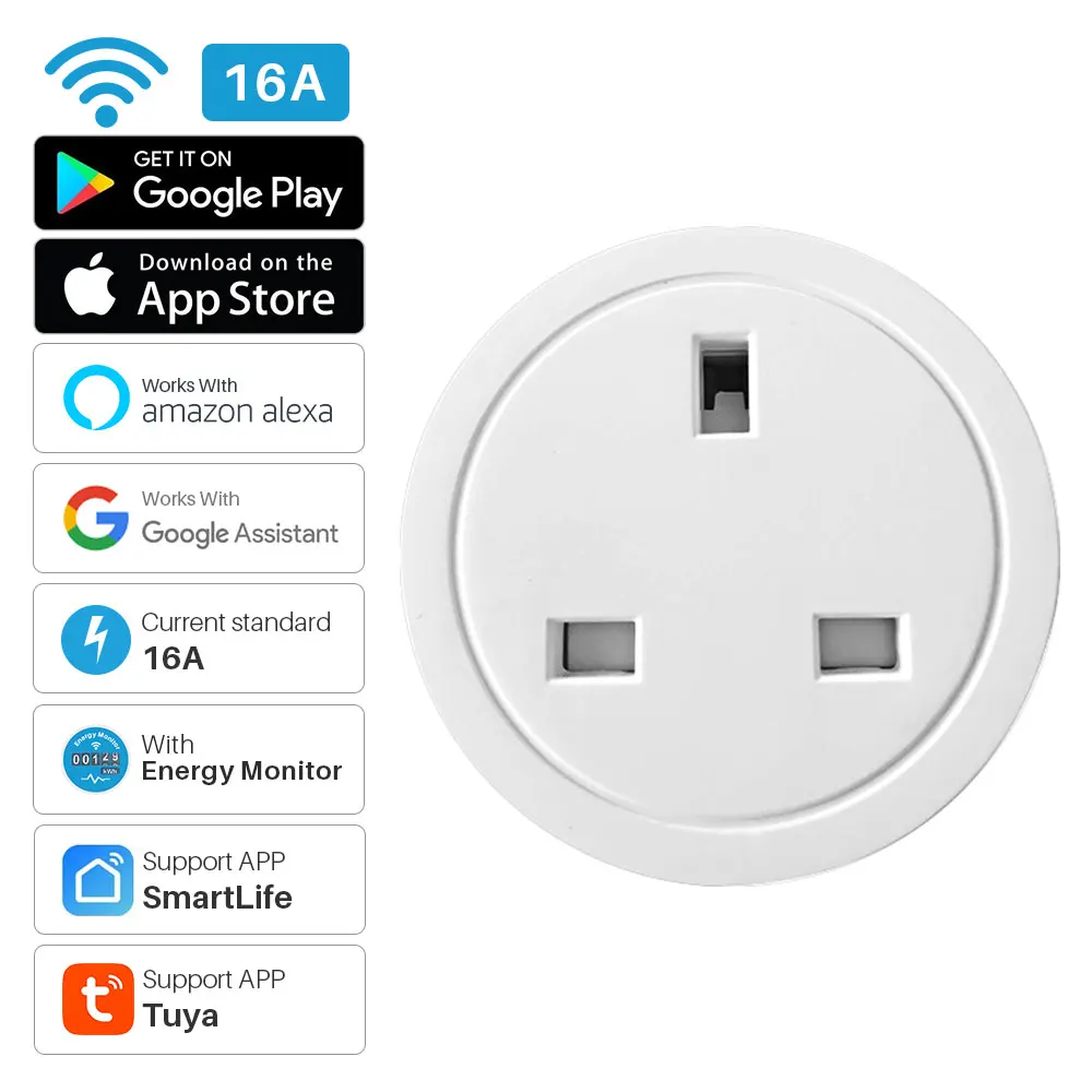 

UK 16A Smart Plug Wifi Smart Socket Energy Monitor Timing Function Smart Life APP Remote Control Works With Alexa Google Home