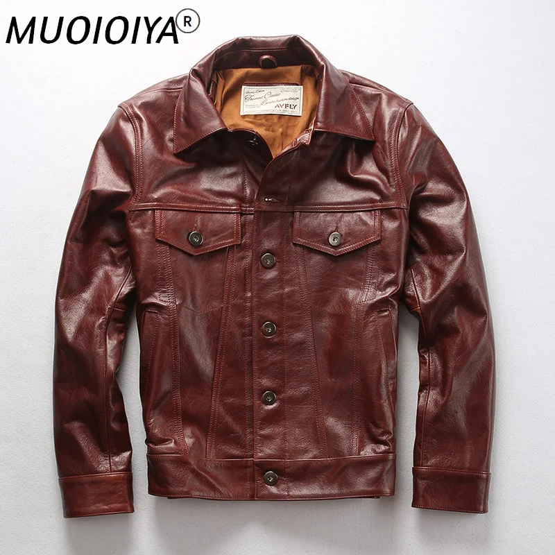 

AVFLY 2021 New Men Genuine Cow Skin Leather Jacket Mens Cowhide Casual Biker Jackets Casual Slim fit Single-breasted jackets