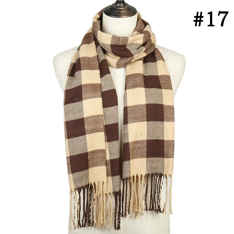 X-17 Модные клетчатые солидные тонкие зимний шарф, женские шали из пашмины шалей леди теплое одеяло с кисточками мужские шарфы из кашемира пончо - Цвет: X-17