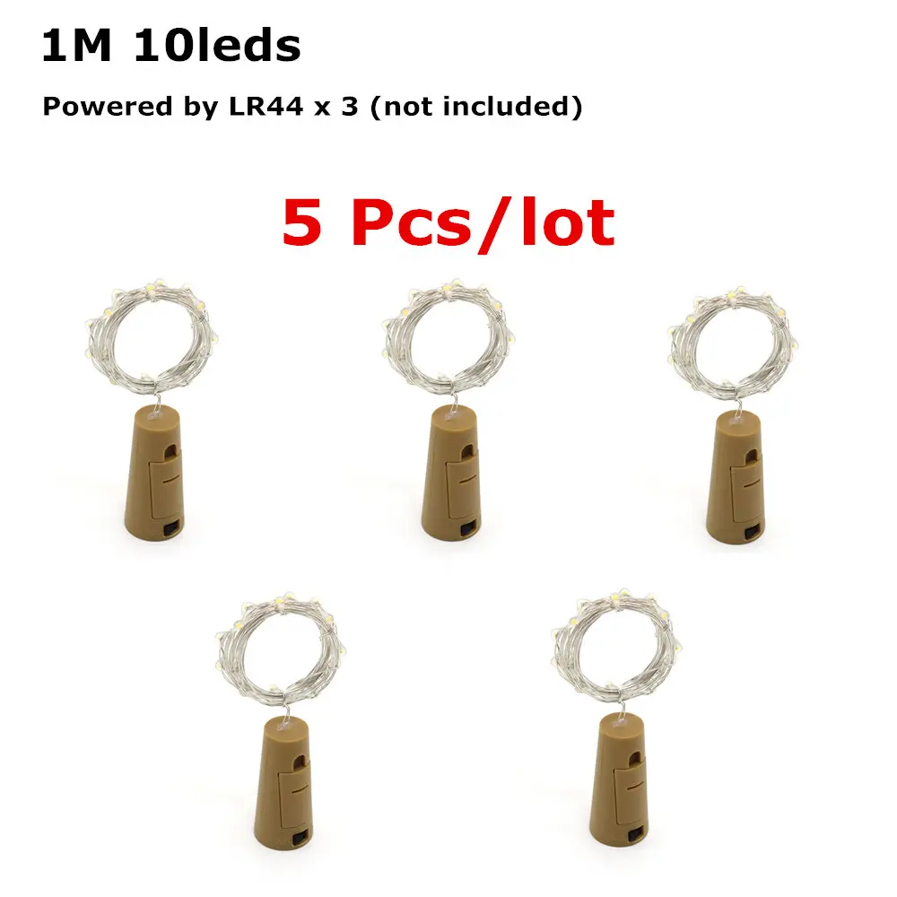 1M 10leds ANBLUB 1 м 2 м светодиодный гирлянда сказочные огни для стеклянной бутылки для рукоделия Новогодняя Рождественская елка Свадебная вечеринка украшения 5 шт./лот - Испускаемый цвет: 1M 10leds