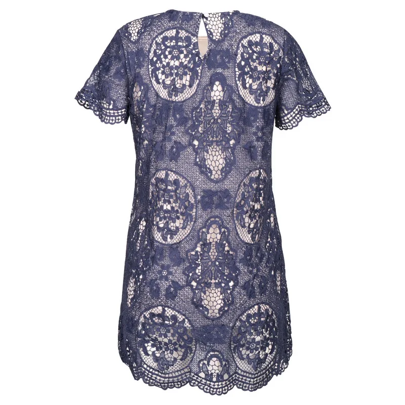 

CN 2021 Summer Sexy Lace Women's Dress O Neck Short Solid Color Party Dresses Fashion Elegant Club Midi Dress