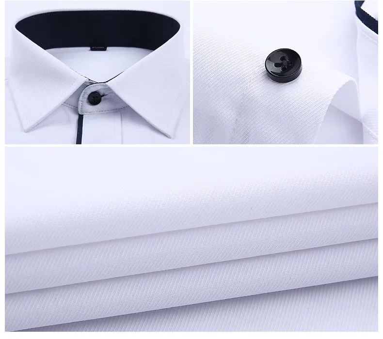 S~ 8XL Лето Плюс Размер без нагрудного кармана короткий рукав твил сплошной slim fit Мужская одежда рубашки легкий уход черная кнопка