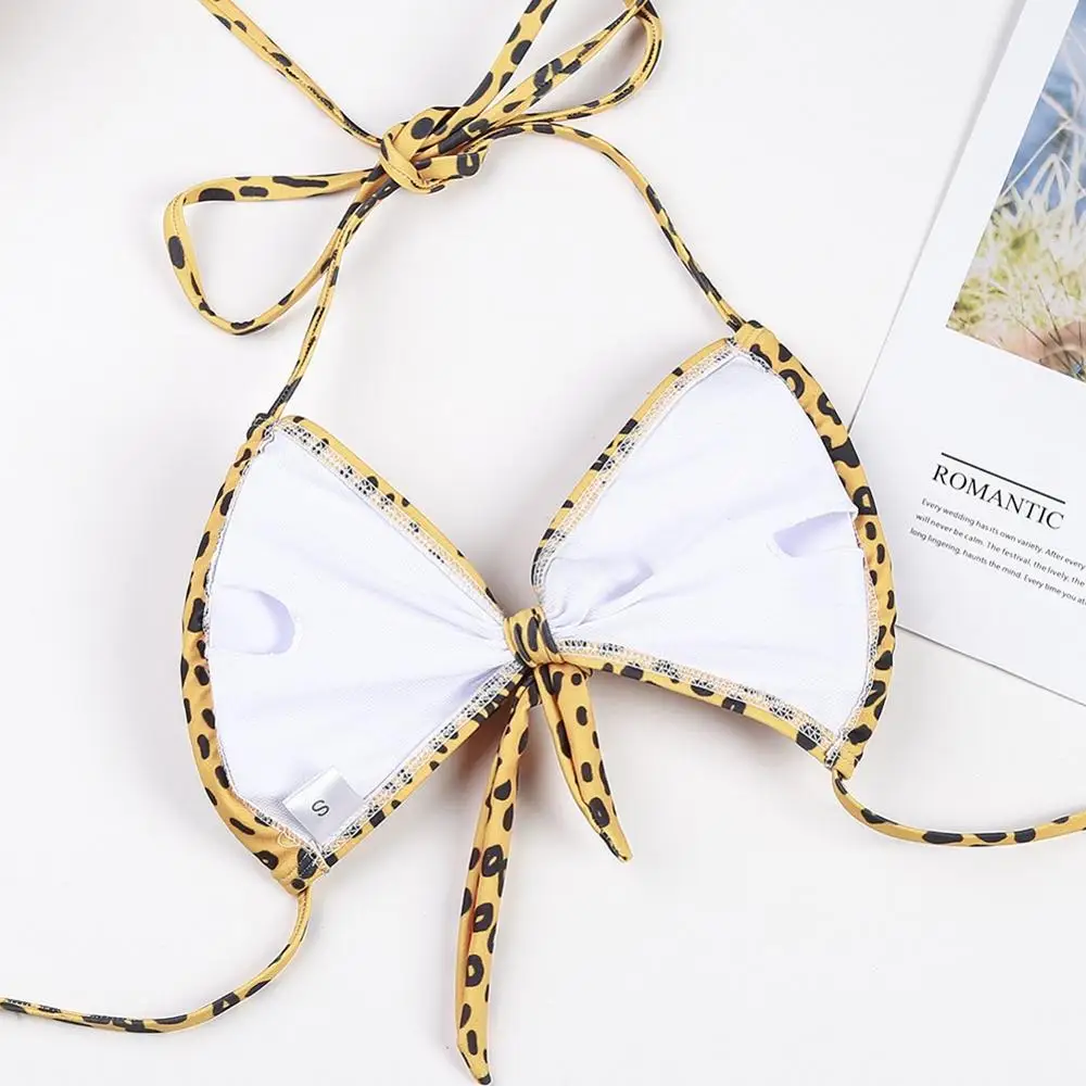 

Bikini Set Padded Yellow Bandage Push Up Swimwear Women Sexy Low Waist Leopard Swimsuit Polyester Bathing Suit Swim Bikini Set