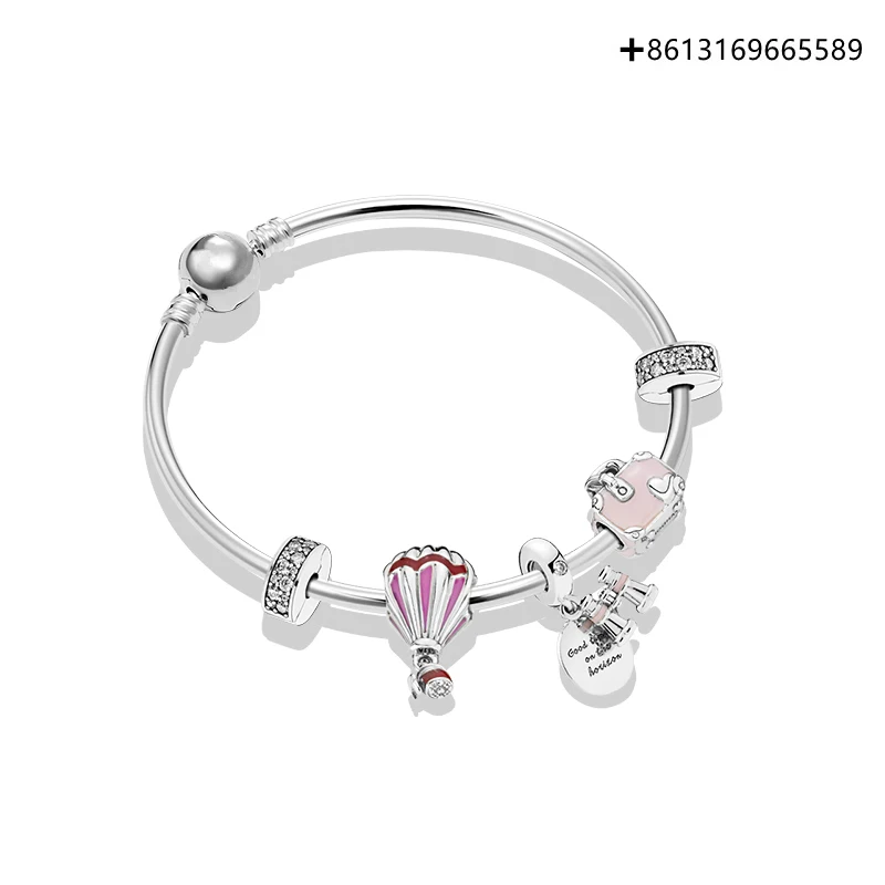 

100% 925 Silver Original Engraving 1:1 Sweet Travel Bracelet Set Romantic And Elegant Hot Air Balloon Direct Batch Free Of Posta
