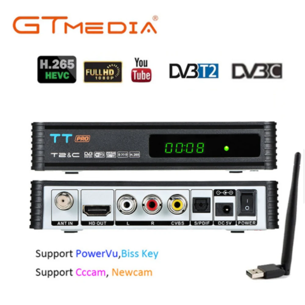 GTMEDIA TT PRO DVB-T2/T эфирный ТВ-приемник HD цифровой ТВ-тюнер рецептор MPEG4 DVB T2 H.265 DVB-C ТВ-приставка