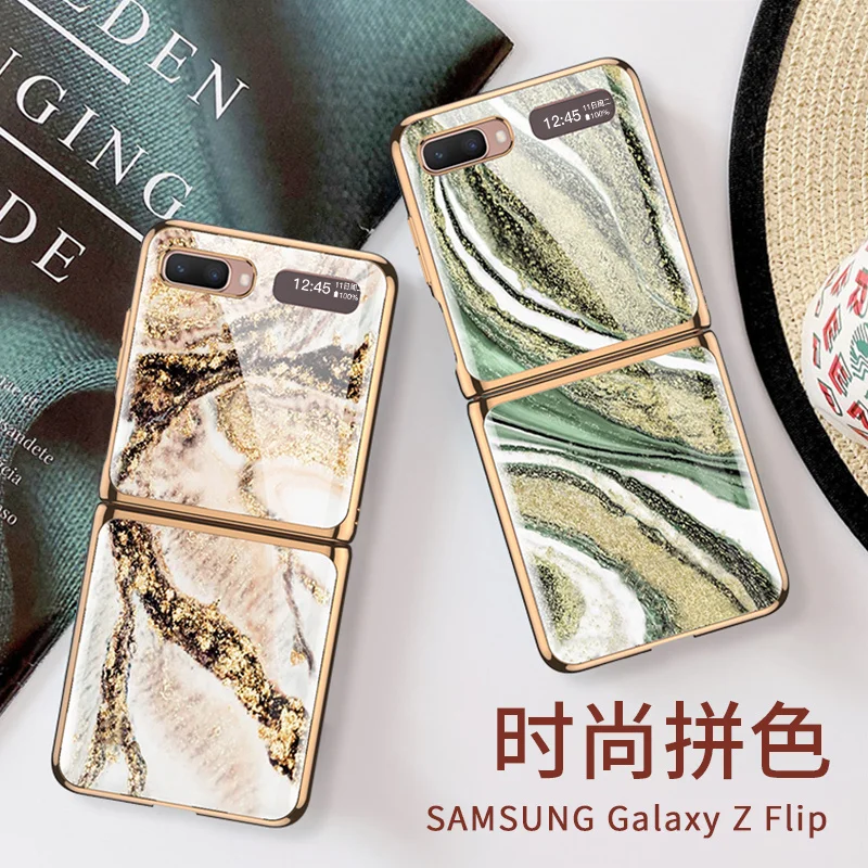 plating marble tempered glass phone case for samsung galaxy z flip 5g case full protection shockproof cover foldable funda free global shipping