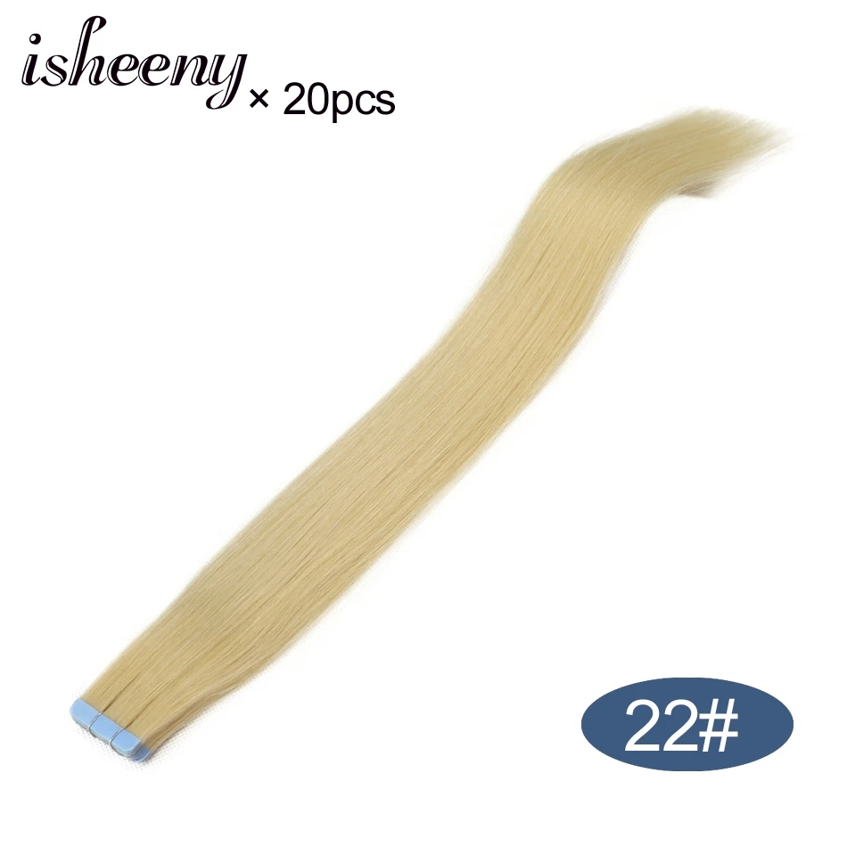 #22 Isheeny 24 дюйма Remy лента для наращивания человеческих волос 20 шт Лента для наращивания прямые европейские волосы пучок кожи уток - Цвет: #22