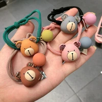 the new bear diamond double rope head rope candy color ball head rubber band hair ring high elasticity ladies hair accessories