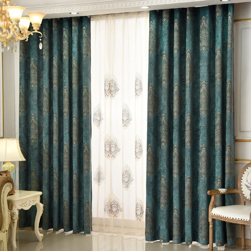 European Style Curtains for Living Dining Room Bedroom Balcony Jacquard Chenille Fabric curtains Finished Product Customization | Дом и сад
