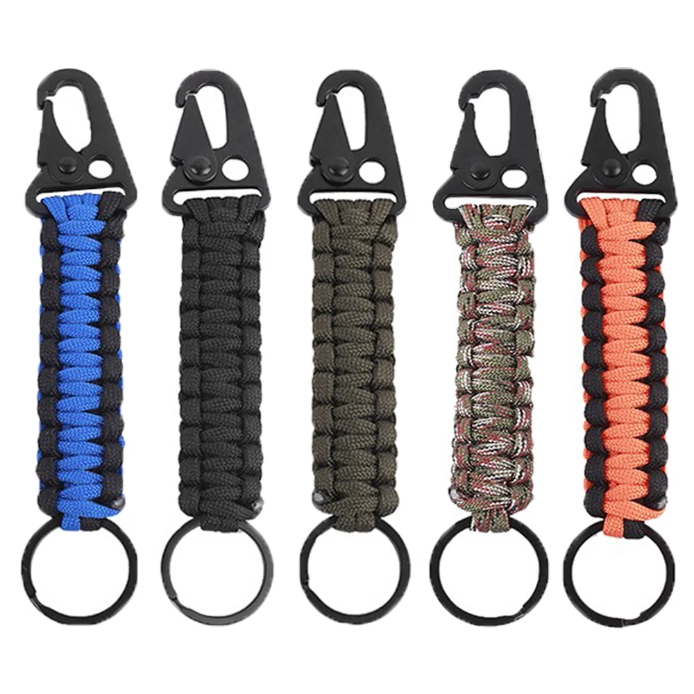 

Military Keychain Ring Tactical Paracord Cord Rope Camping Carabiner Survival Kit Emergency Knot Bottle Opener Outdoor EDC Tools