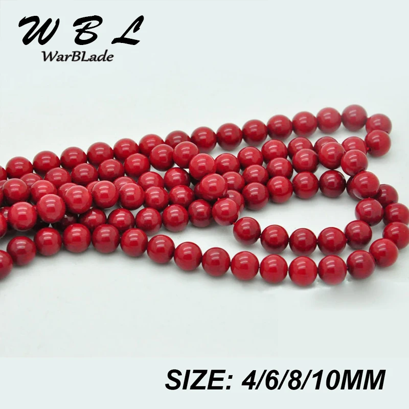 Круглые бусины WarBLade из натурального камня темно красного кораллового цвета