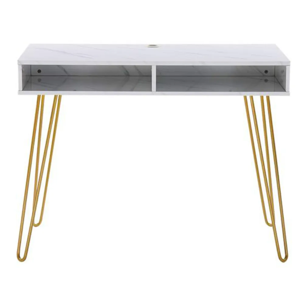 

Computer Table Study Table With Marble Iron Foot White [103x55x80cm] US warehouse