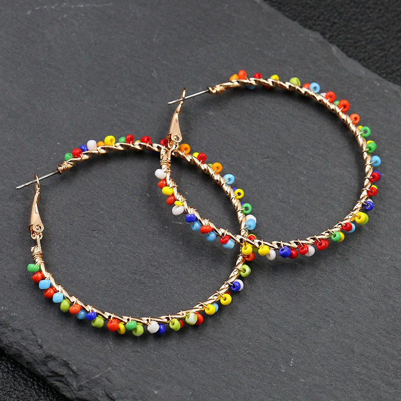 Fashion Big Circle Hoop Earring Handmade Beads Loop Huggie Earings For Women Party Creole Jewelry Pendientes Aretes Brinco Femme | Украшения