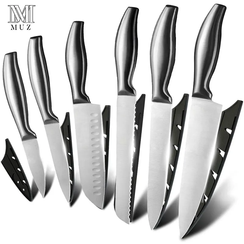 6 Pcs Knife Set Нержавеющая сталь шеф-повара кухонные аксессуары, нож для очистки овощей нарезки MeatVeg суши японский Стиль сантоку ножи Набор с крышкой Футляр - Цвет: 6 Pcs Knife Set