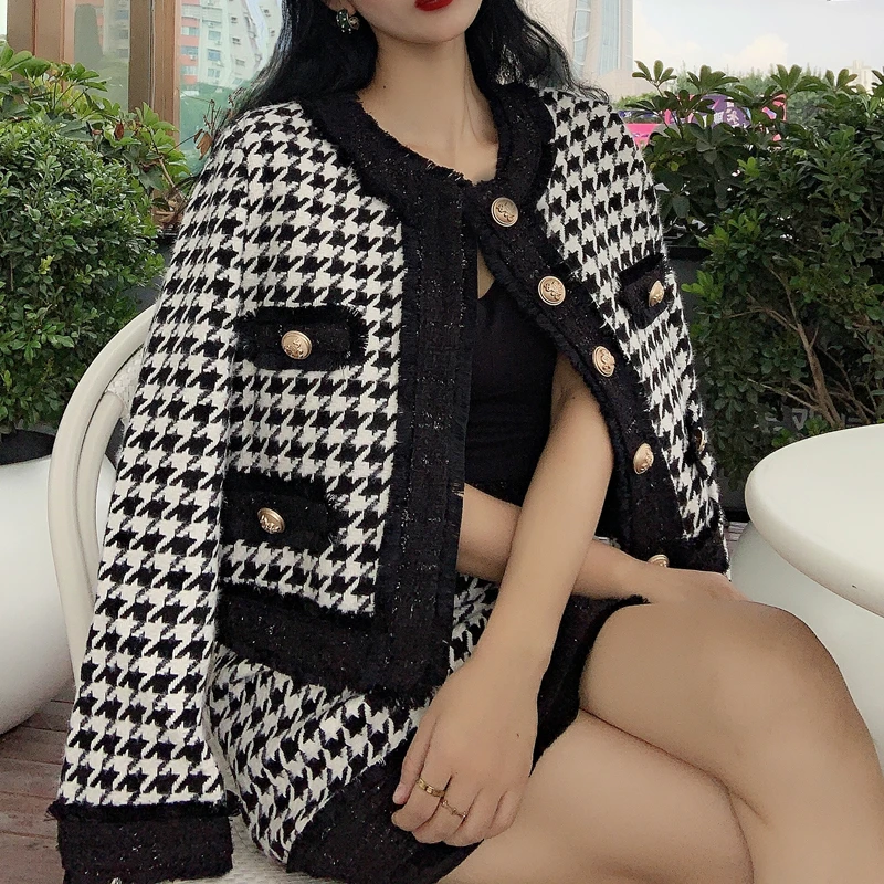 Комплект из двух предметов кашемировый твидовый пиджак с бахромой и жемчужными