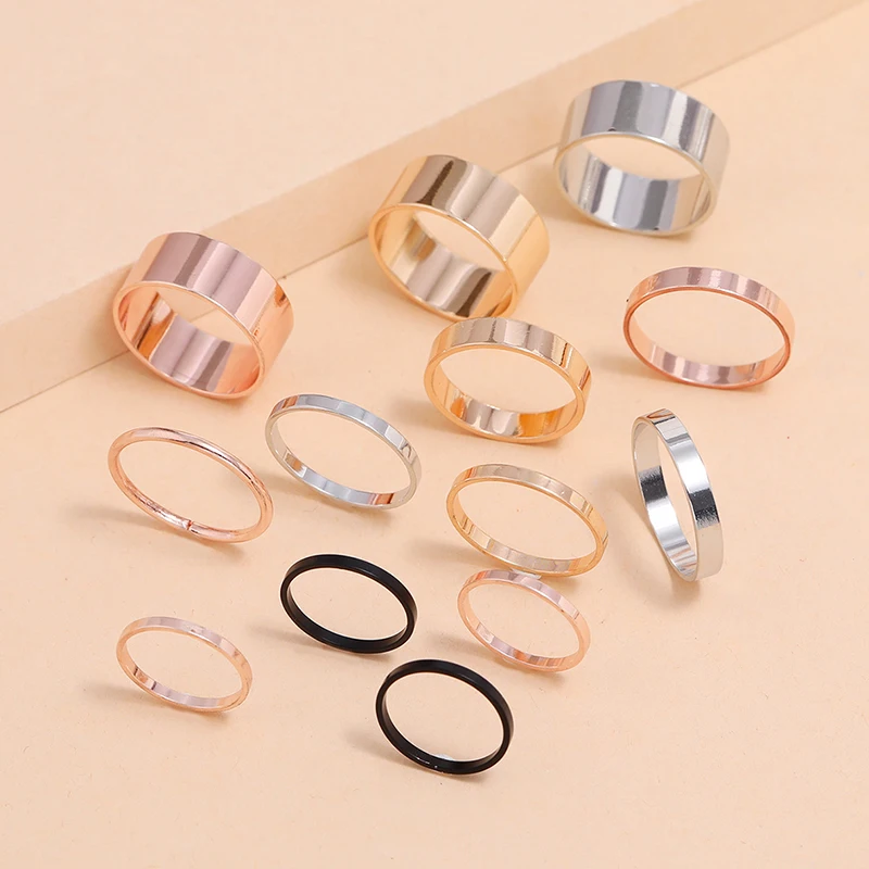 13 шт./компл. панк набор колец для женщин простые гладкие золото Цвет серебро