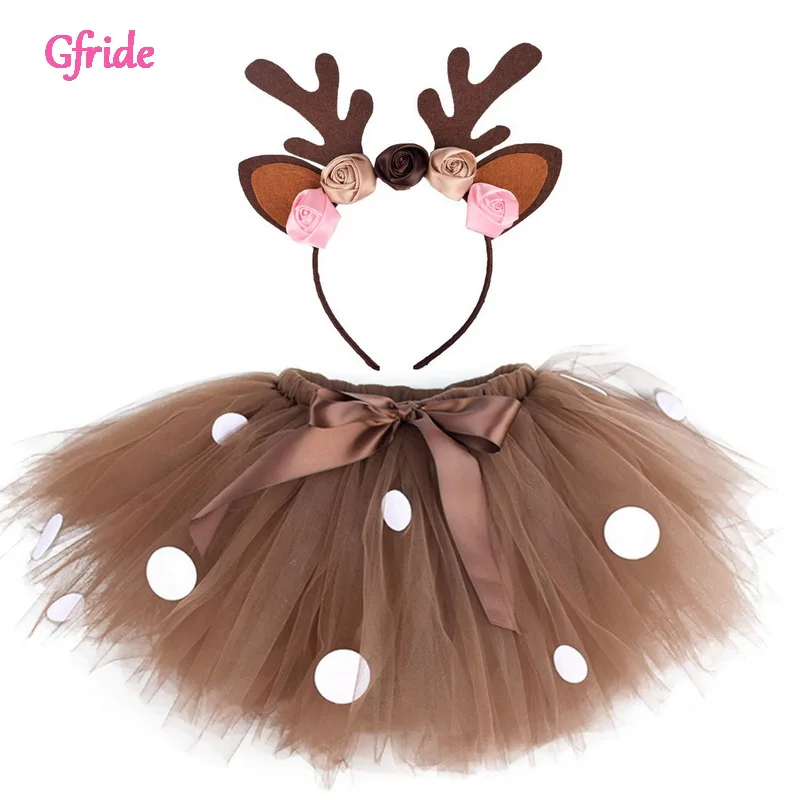 

Christmas Deer Tutu Skirts Princess Girls New Year Costume Kids Reindeer Dresses Knee-length Xmas Children's Outfit Clothing