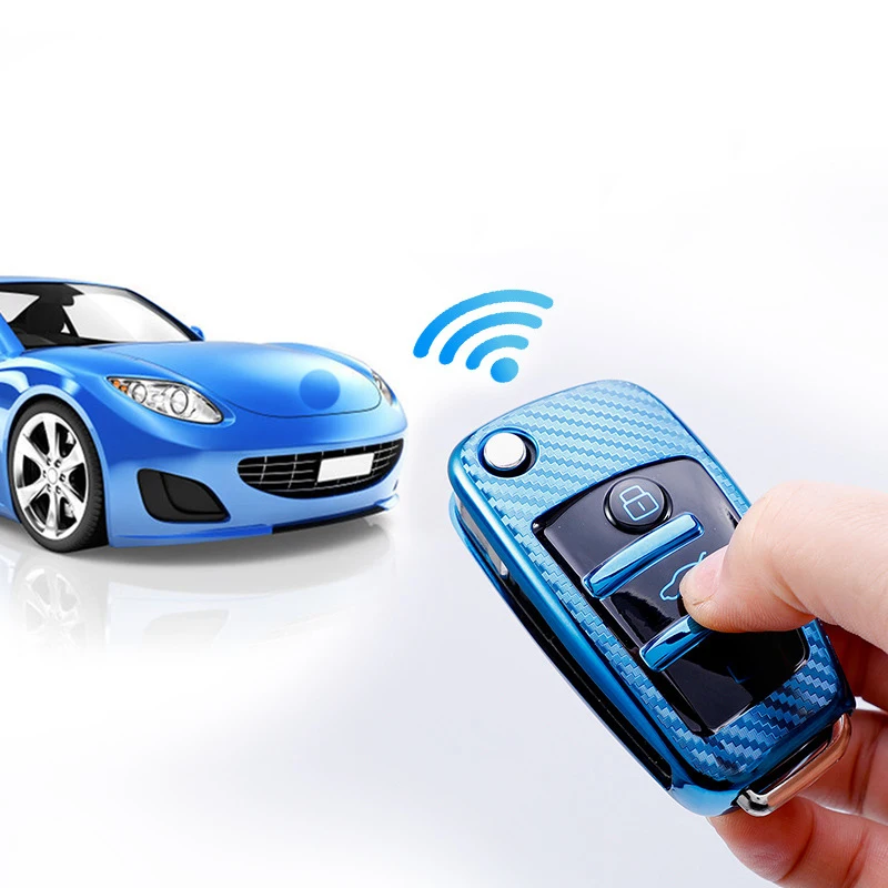 

Carbon Fiber TPU Car Remote Key Case Cover For Audi A1 A3 A4 A5 Q7 A6 C5 C6 Auto Shell Car Styling keychain keyring Accessories