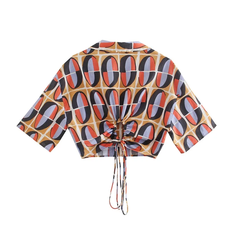 Женская короткая блузка MESTTRAF с геометрическим принтом модная рубашка в стиле