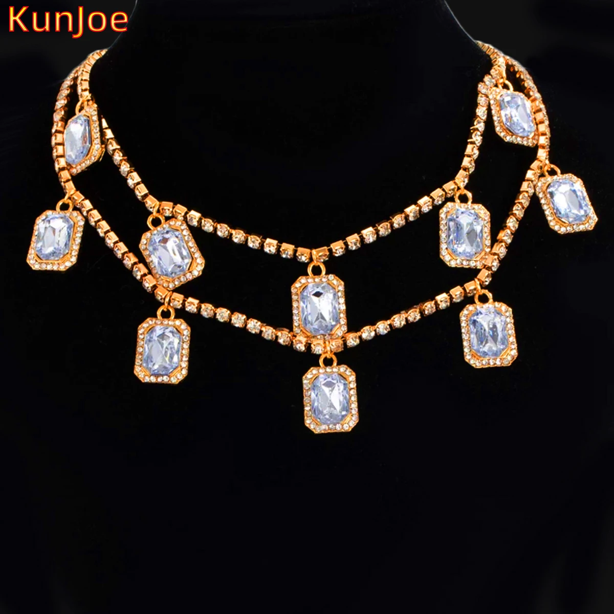 

KunJoe Bohemia Luxury Square Crystal Pendant Choker Necklace For Women Girls Clavicle Chain 2021 Fashion Female Gothic Jewelry