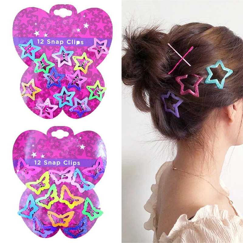 12 шт./компл. детские заколки-звезды Асимметричные цветные заколки для волос в