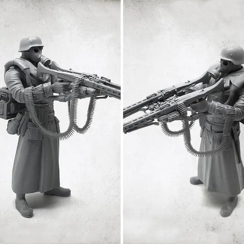 1/35 супер война немецкий супер двойной пистолет солдат полимерная модель мальчик моделирование военная игра модель игрушка противогаз двойной пулемет