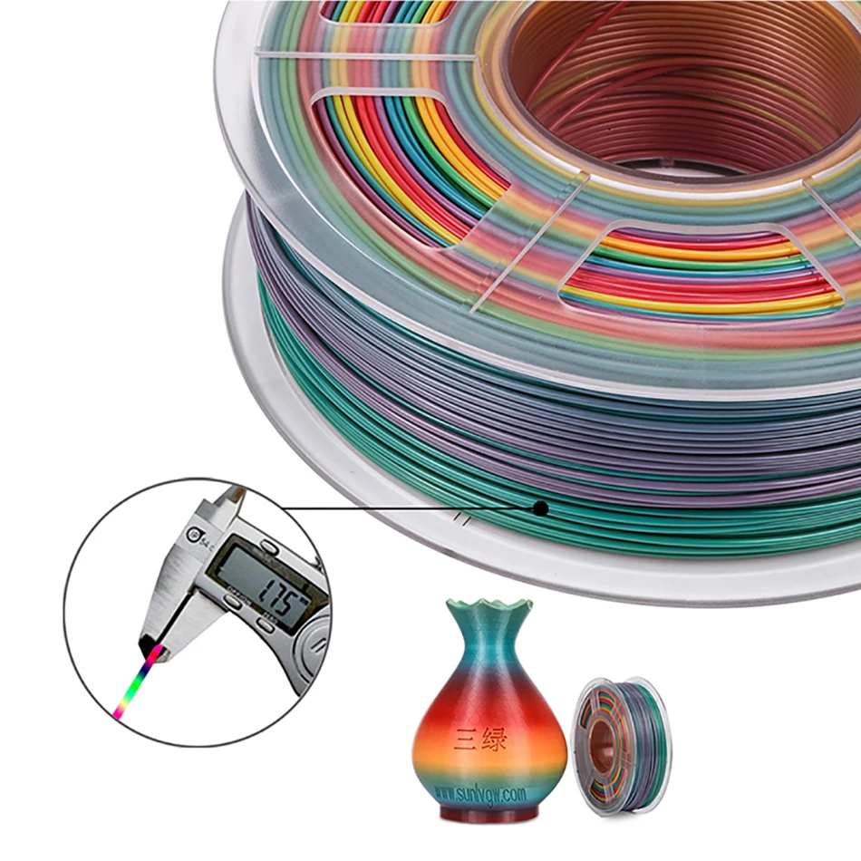 AW-filamentos de impresora 3D PLA Rainbow, 1KG, 1,75 MM, FDM, 2,2 libras, con carrete de precisión, dimensiones +/-0,02, embalaje de vacío