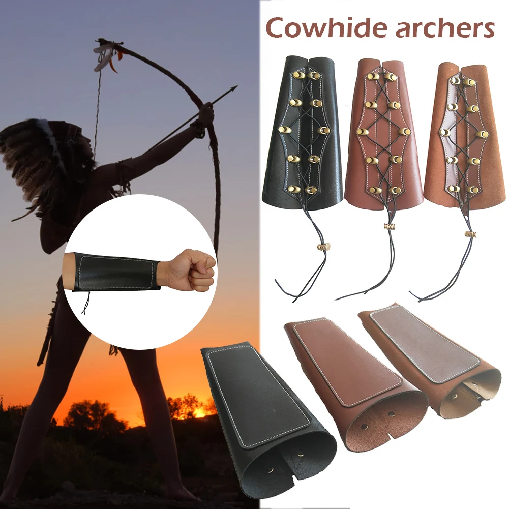 Protector de brazo de tiro con arco de cuero de vaca, banda para brazo de tiro, accesorios de entrenamiento de caza